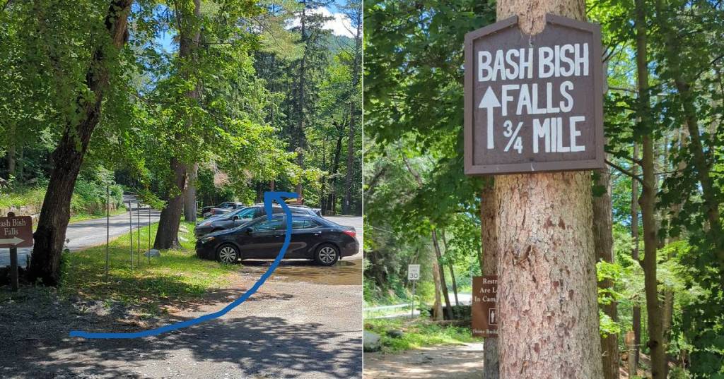 Bish Bash Falls Parking Lot and Signage.