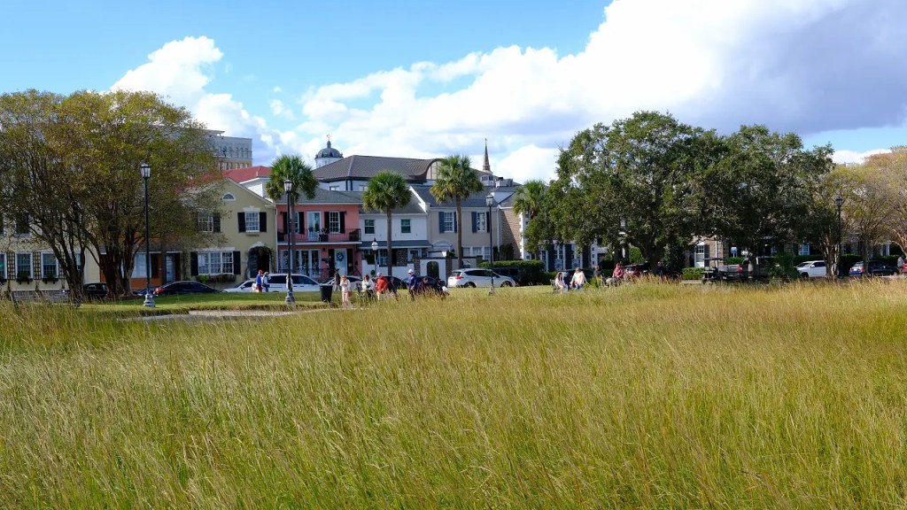 View towards houses on Charleston SC Waterfront.

