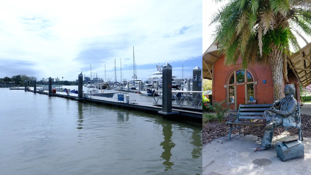 Amelia Island Waterfront and David Levy Yulee statue in front of Welcome Center (old train depot)
