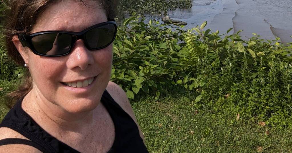 Kathleen of the McRidges taking a running break on the Hudson River.