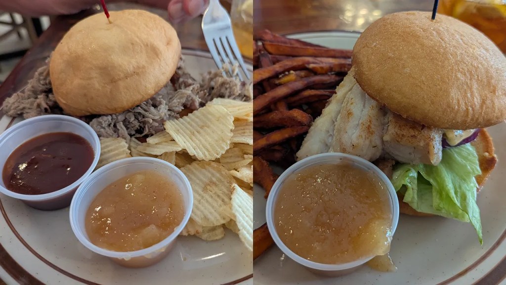 Pork Sandwich and Catfish Sandwich from Marsh Landing, Fellsmere
